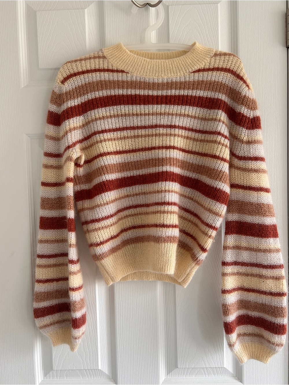 Little Moon Striped Crewneck Sweater in Cream, Rust & Tan